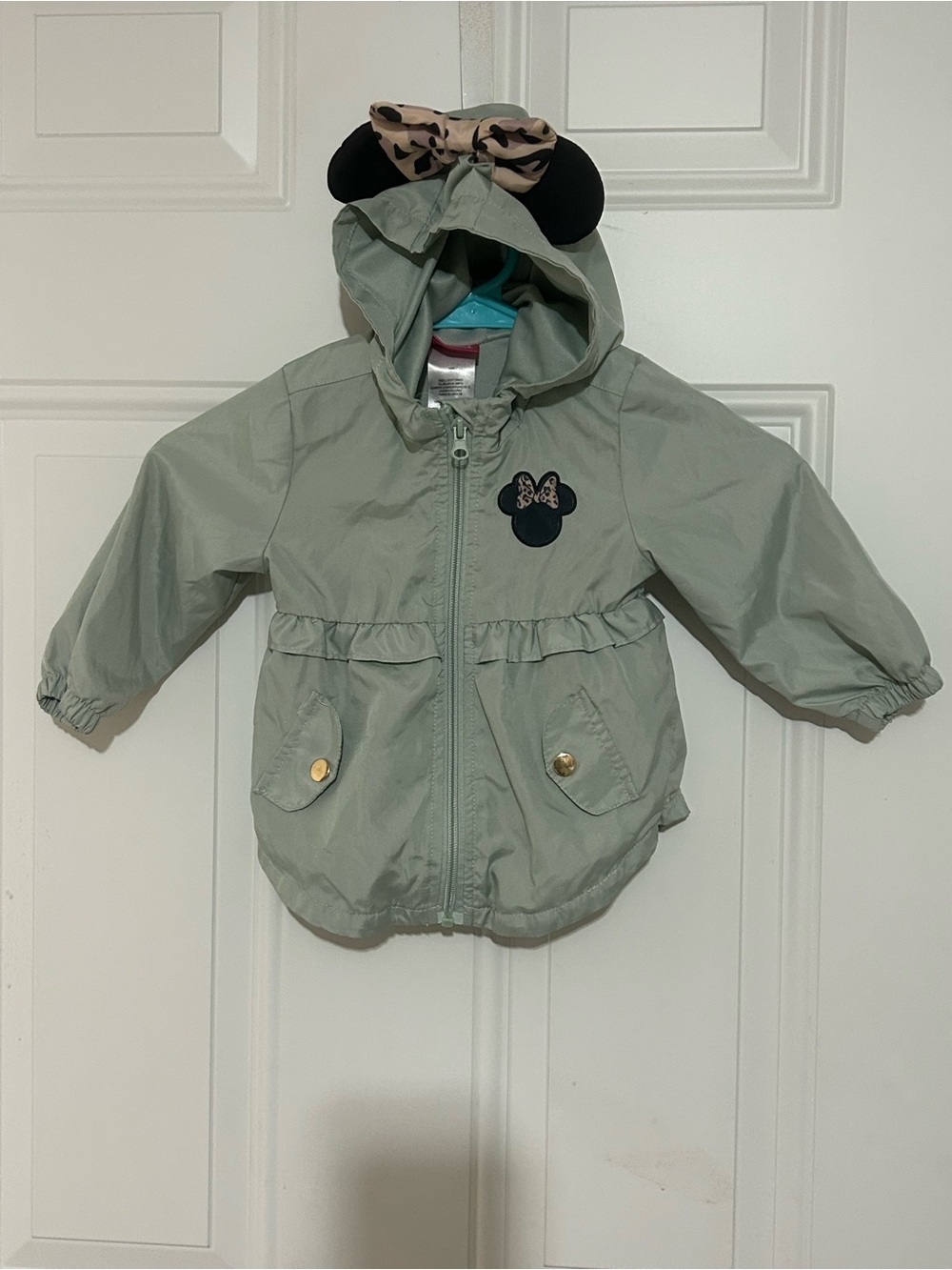 Disney Sage Green Hooded Raincoat with Minnie Silhouette Patch